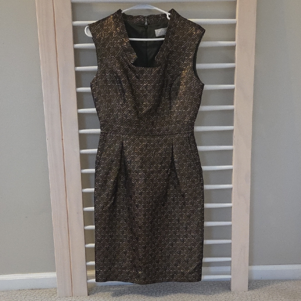 Badgley Mischka Black and Gold Midi Dress